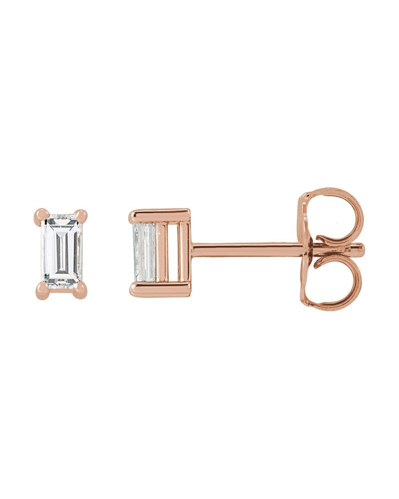 Brinco Ponto de Luz Baguete Quatro Garras em Ouro 14k com Diamantes de Laboratório