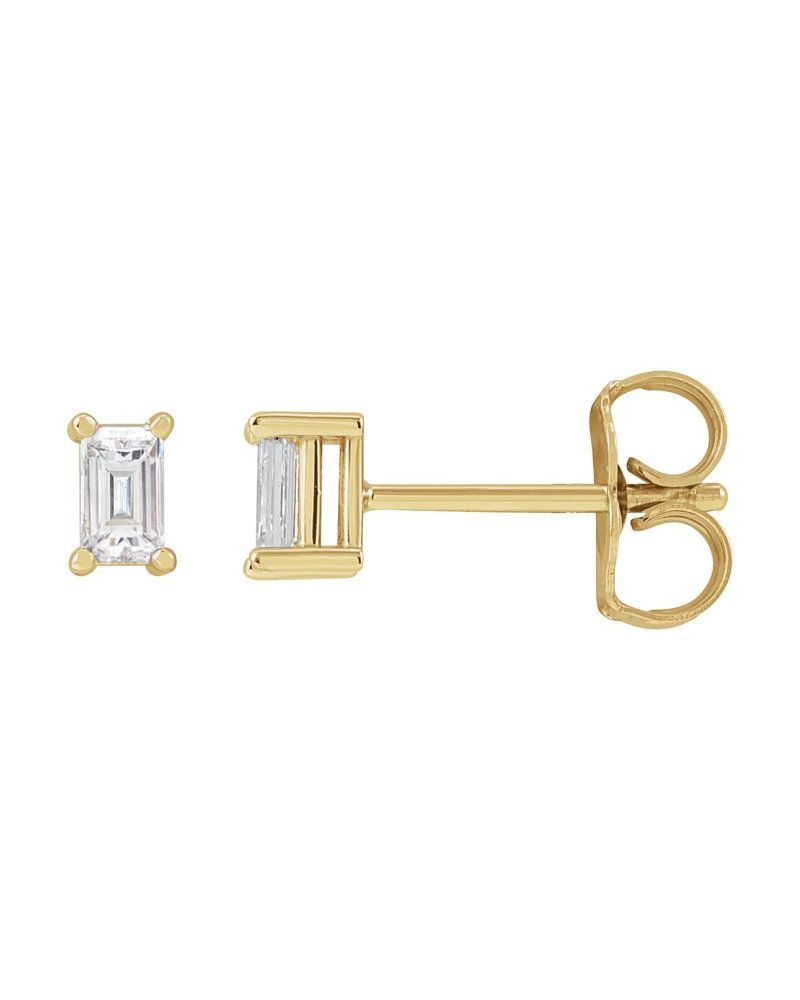 Brinco Ponto de Luz Baguete Quatro Garras em Ouro 14k com Diamantes de Laboratório