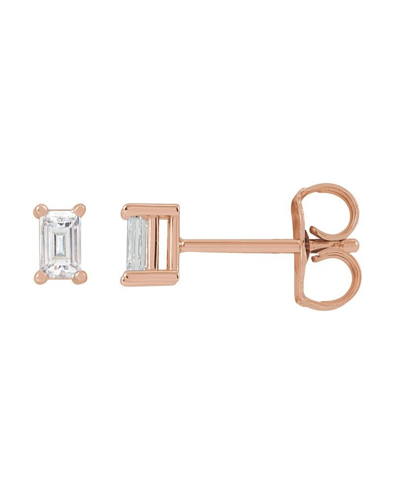 Brinco Ponto de Luz Baguete Quatro Garras em Ouro 14k com Diamantes de Laboratório