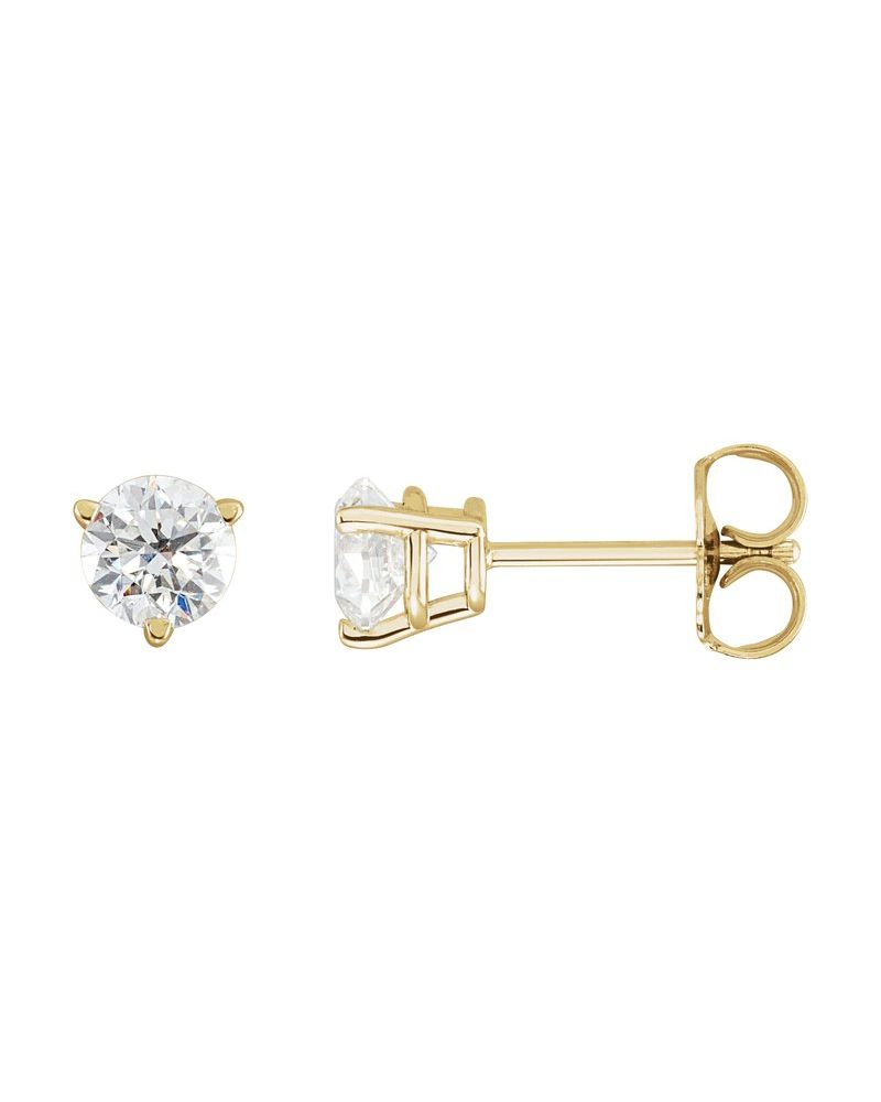 Brinco Ponto de Luz Redondo Três Garras em Ouro 14k com Diamantes de Laboratório
