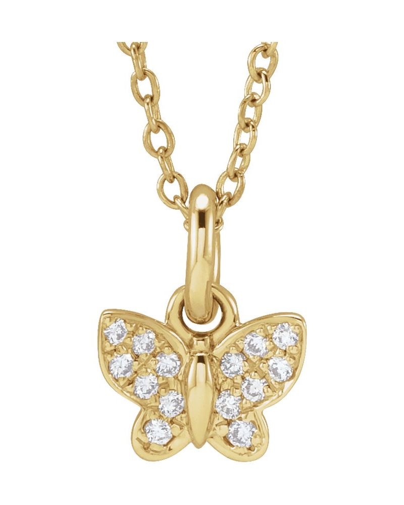 Colar Borboleta Infantil em Ouro 14k com Diamantes Naturais