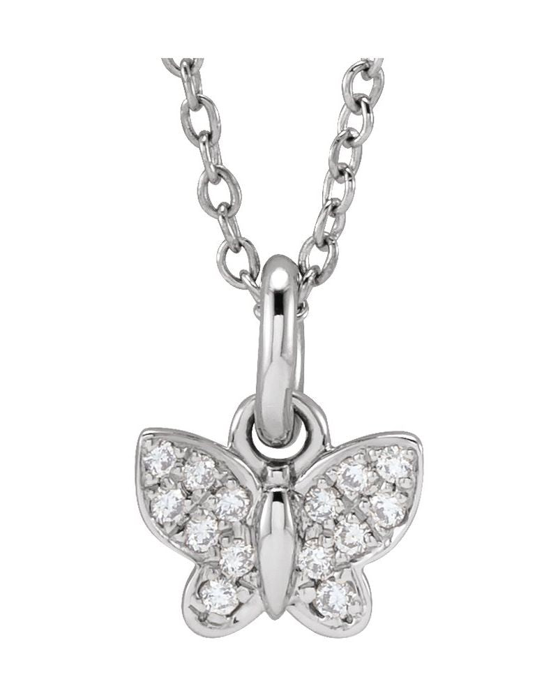 Colar Borboleta Infantil em Ouro 14k com Diamantes Naturais