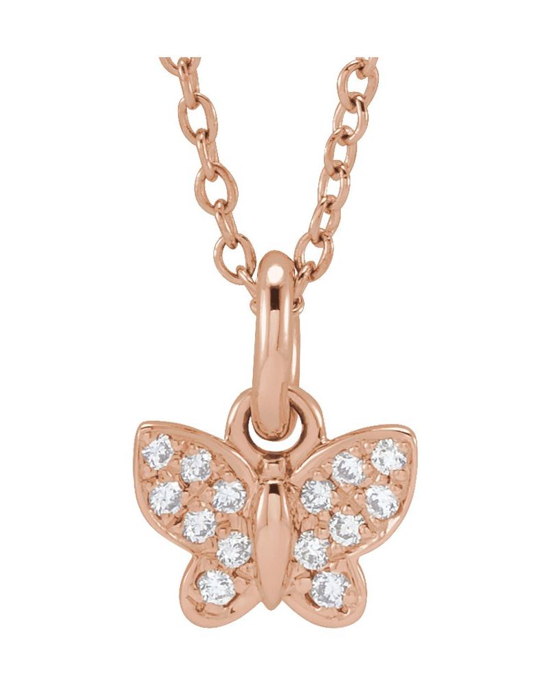 Colar Borboleta Infantil em Ouro 14k com Diamantes Naturais
