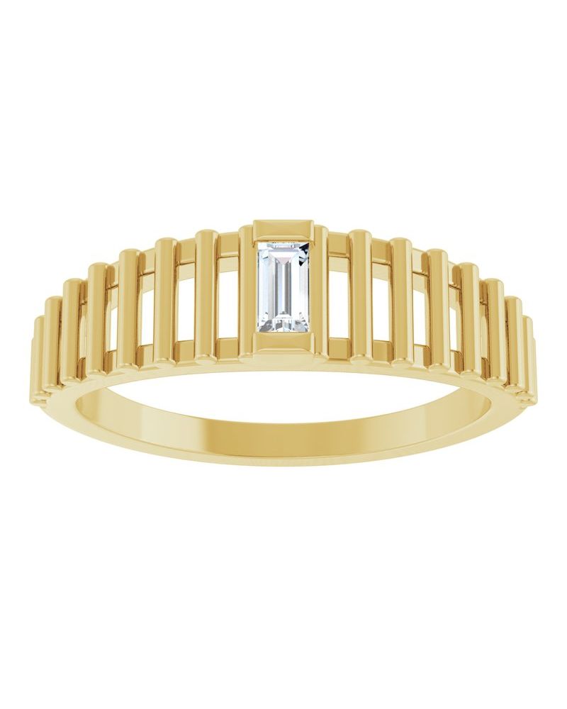 Anel Baguete Solitário em Ouro 14k com Diamantes Naturais