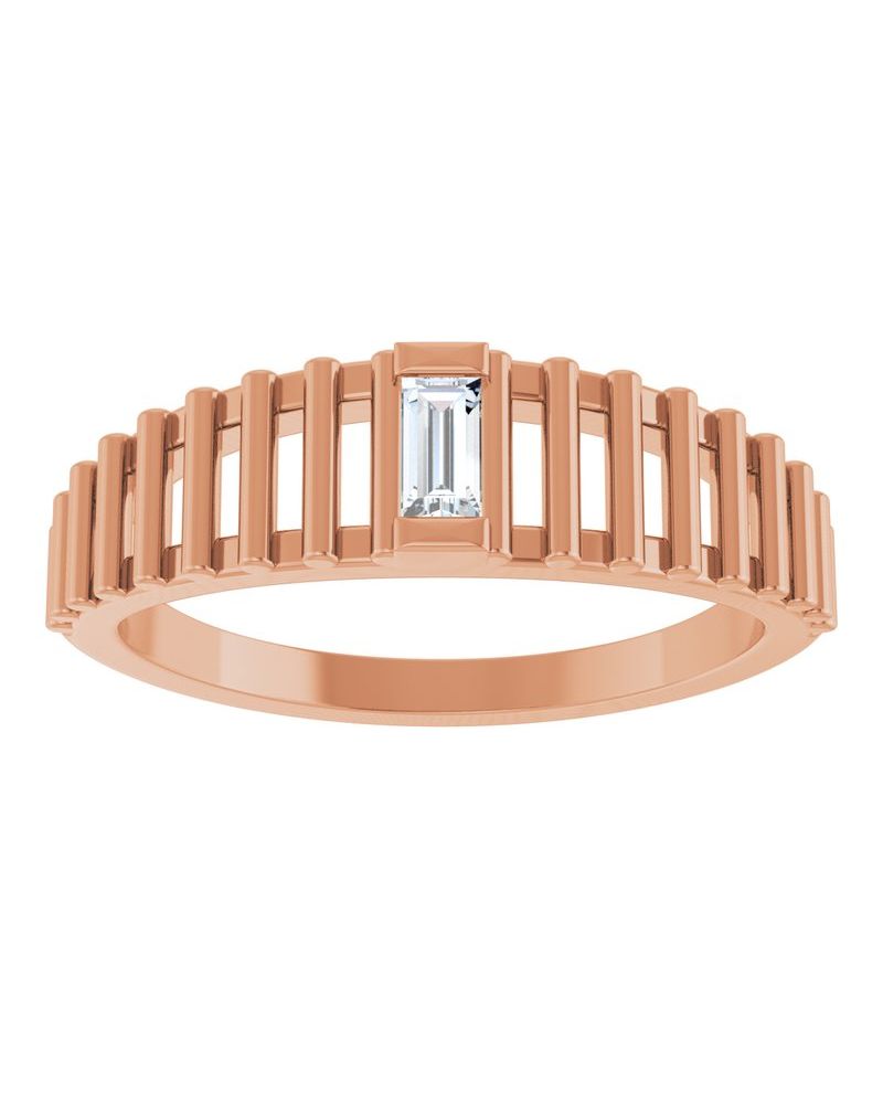 Anel Baguete Solitário em Ouro 14k com Diamantes Naturais