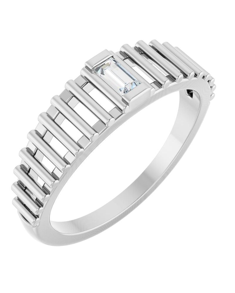 Anel Baguete Solitário em Ouro 14k com Diamantes Naturais