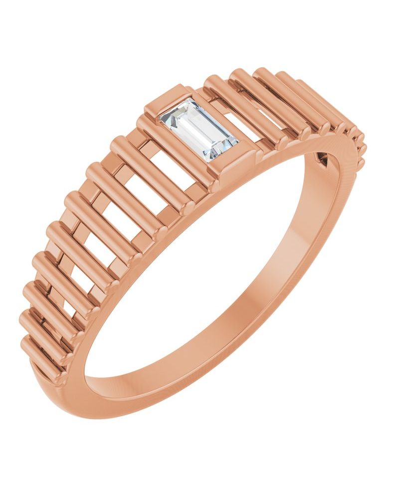 Anel Baguete Solitário em Ouro 14k com Diamantes Naturais