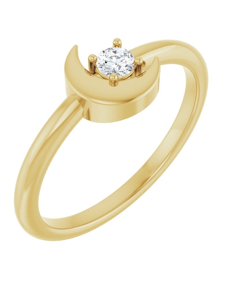 Anel Lua Crescente em Ouro 14k com Diamantes Naturais