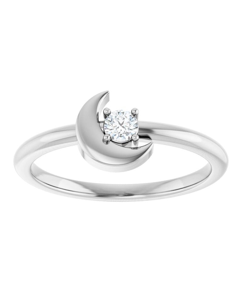 Anel Lua Crescente em Ouro 14k com Diamantes Naturais