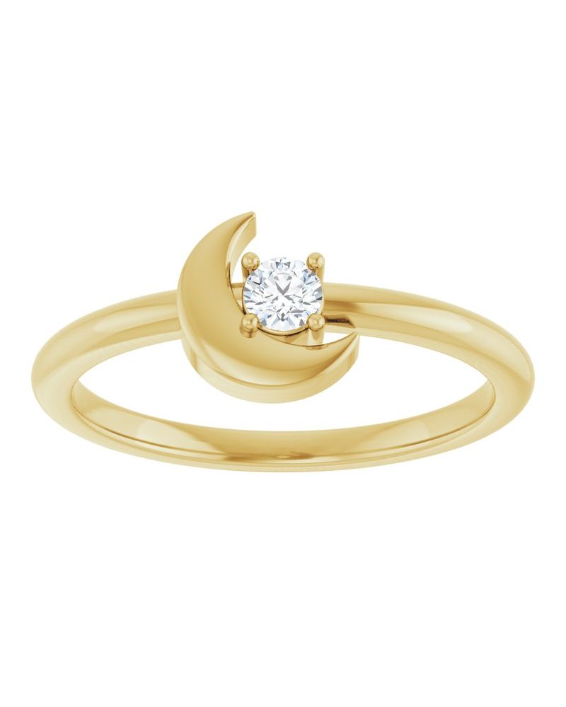 Anel Lua Crescente em Ouro 14k com Diamantes Naturais