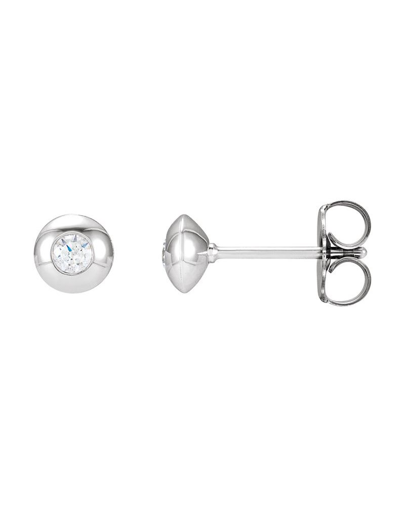 Brinco Ponto de Luz Redondo com Cravação Bezel em Ouro 14k com Diamantes Naturais