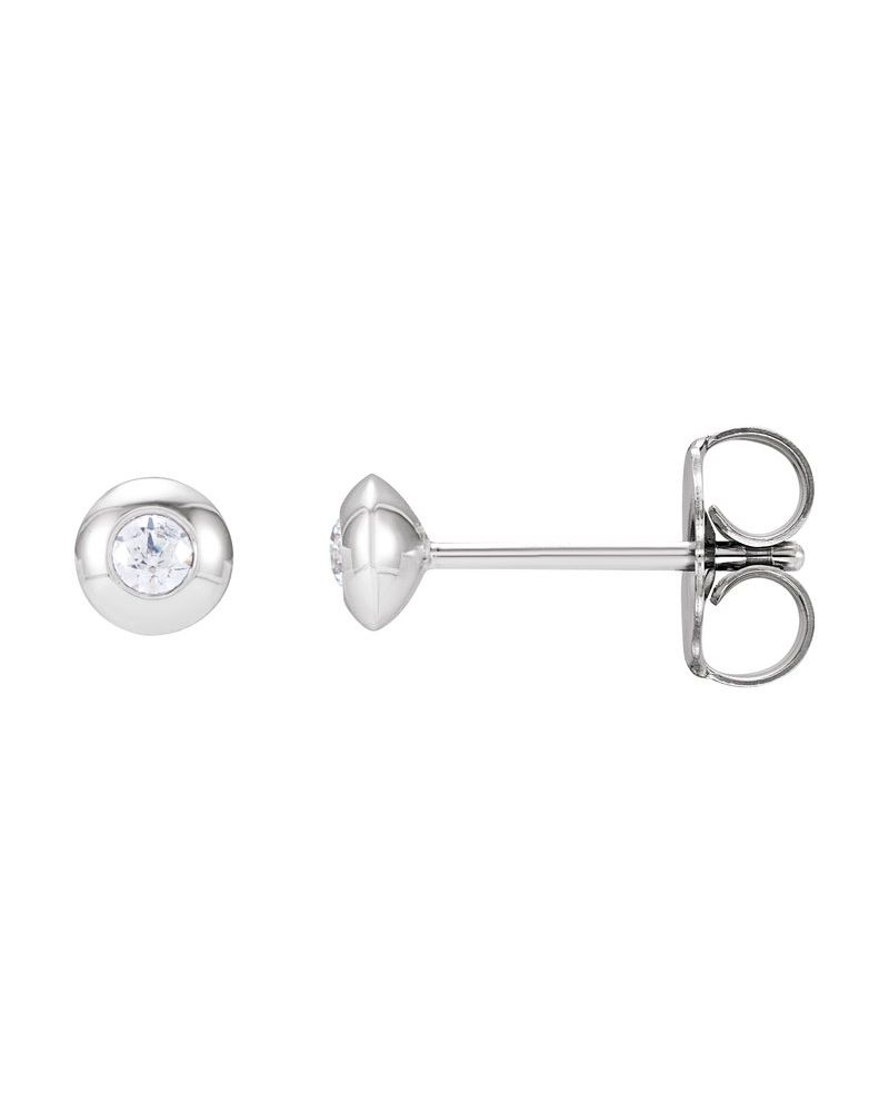Brinco Ponto de Luz Redondo com Cravação Bezel em Ouro 14k com Diamantes Naturais
