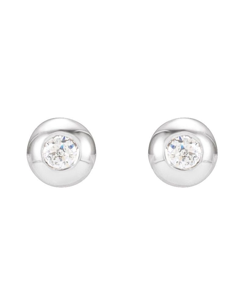 Brinco Ponto de Luz Redondo com Cravação Bezel em Ouro 14k com Diamantes Naturais