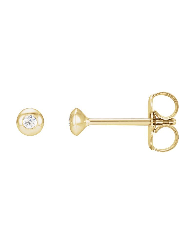 Brinco Ponto de Luz Redondo com Cravação Bezel em Ouro 14k com Diamantes Naturais