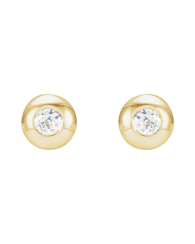 Brinco Ponto de Luz Redondo com Cravação Bezel em Ouro 14k com Diamantes Naturais