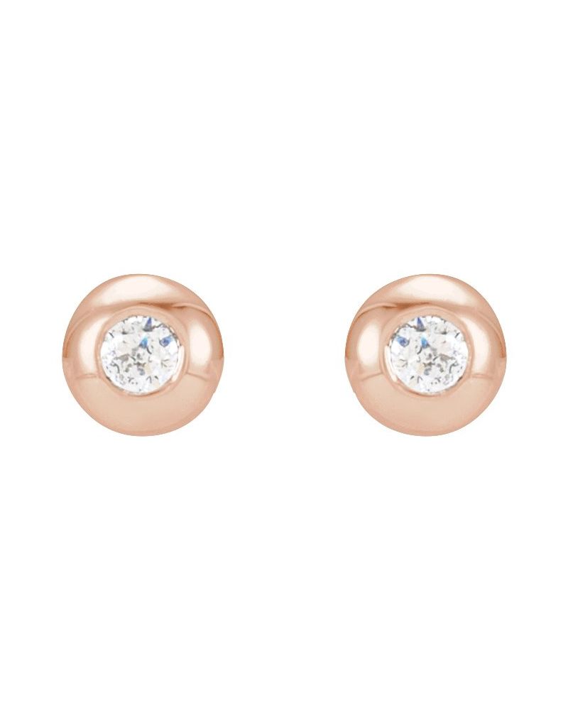 Brinco Ponto de Luz Redondo com Cravação Bezel em Ouro 14k com Diamantes Naturais
