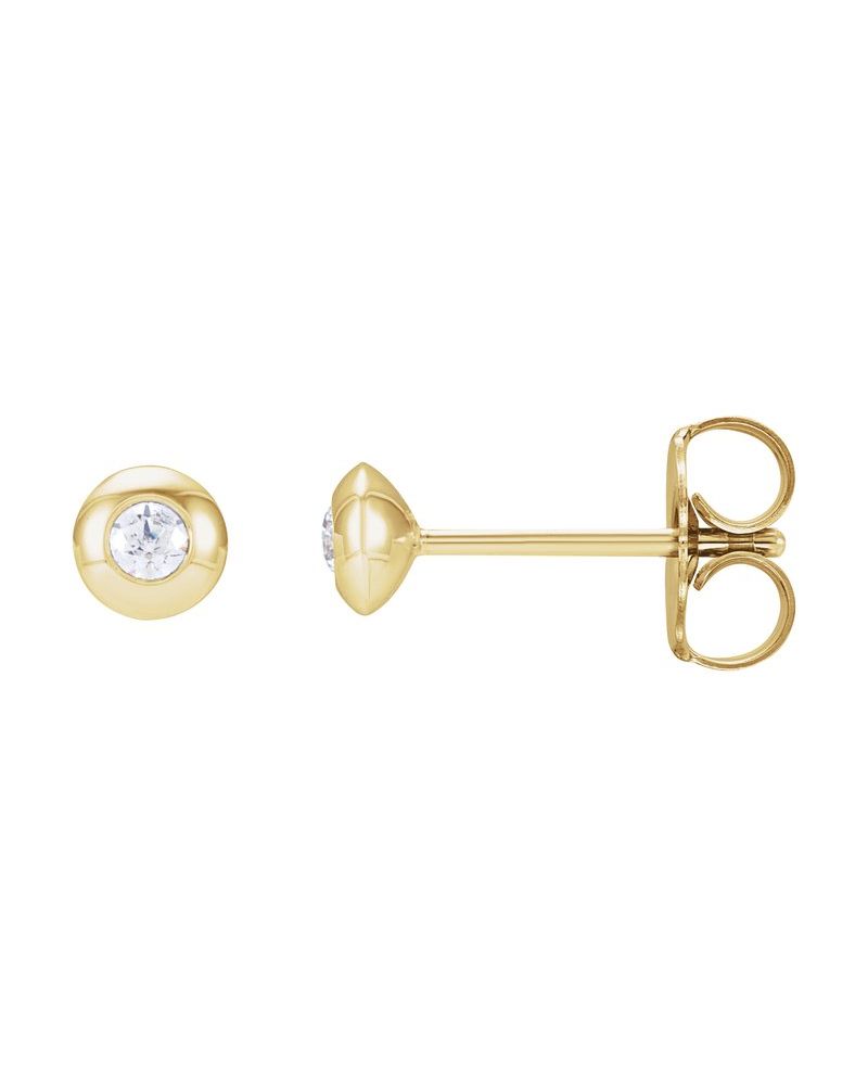 Brinco Ponto de Luz Redondo com Cravação Bezel em Ouro 14k com Diamantes Naturais