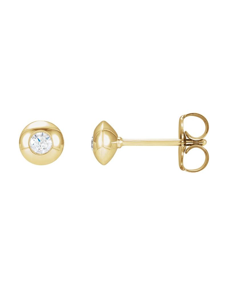 Brinco Ponto de Luz Redondo com Cravação Bezel em Ouro 14k com Diamantes Naturais