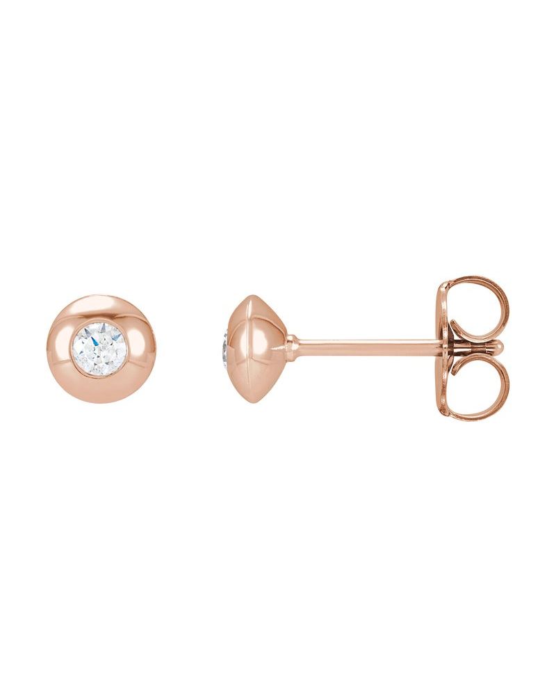 Brinco Ponto de Luz Redondo com Cravação Bezel em Ouro 14k com Diamantes Naturais