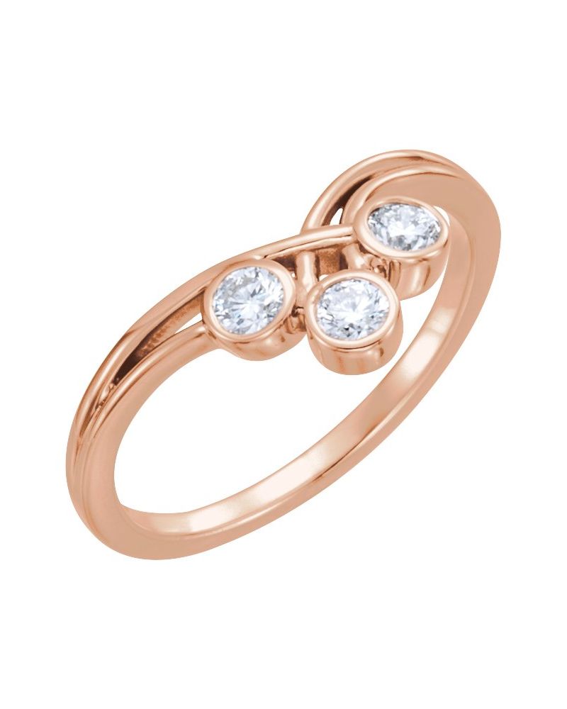 Anel Três Pedras com Cravação Bezel em Ouro 14k com Diamantes Naturais – Modelo 5