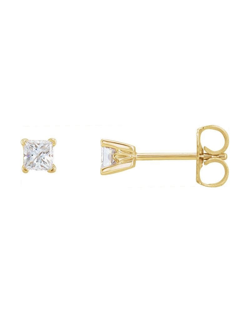 Brinco Ponto de Luz Quadrado Quatro Garras Ponta em V em Ouro 14k com Diamantes Naturais