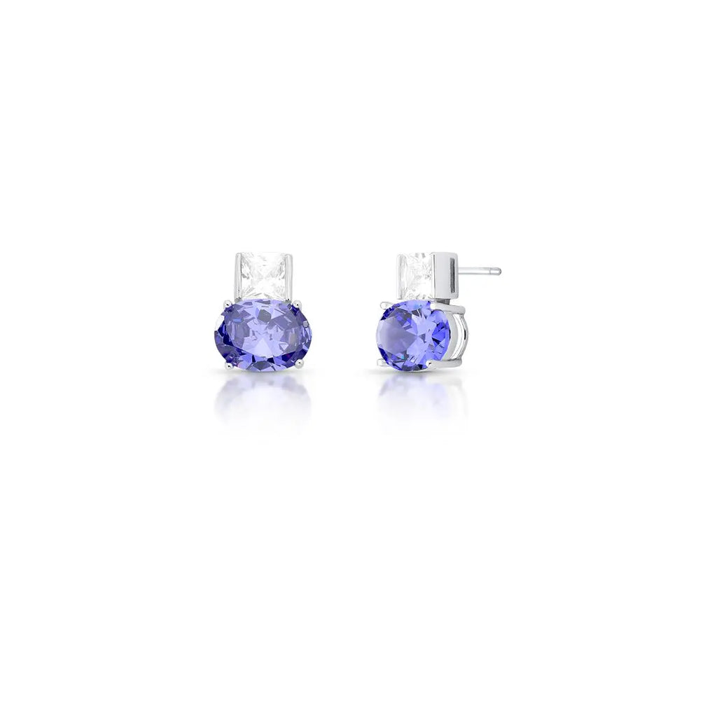 Brinco de Prata 925 com Cristal Quadrado e Oval