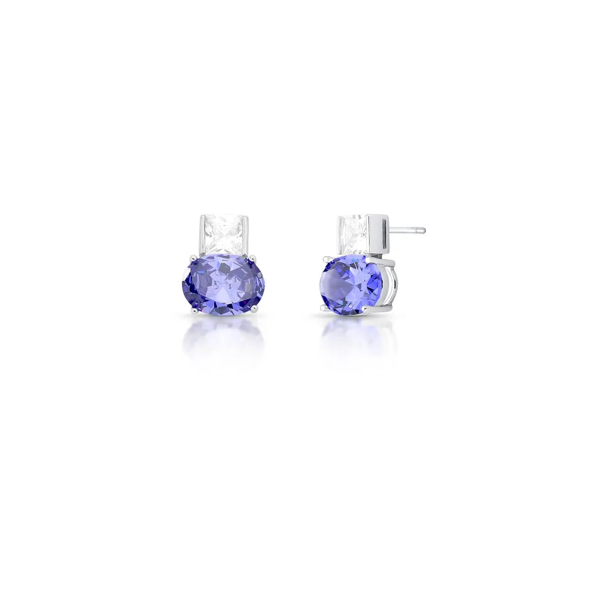 Brinco de Prata 925 com Cristal Quadrado e Oval