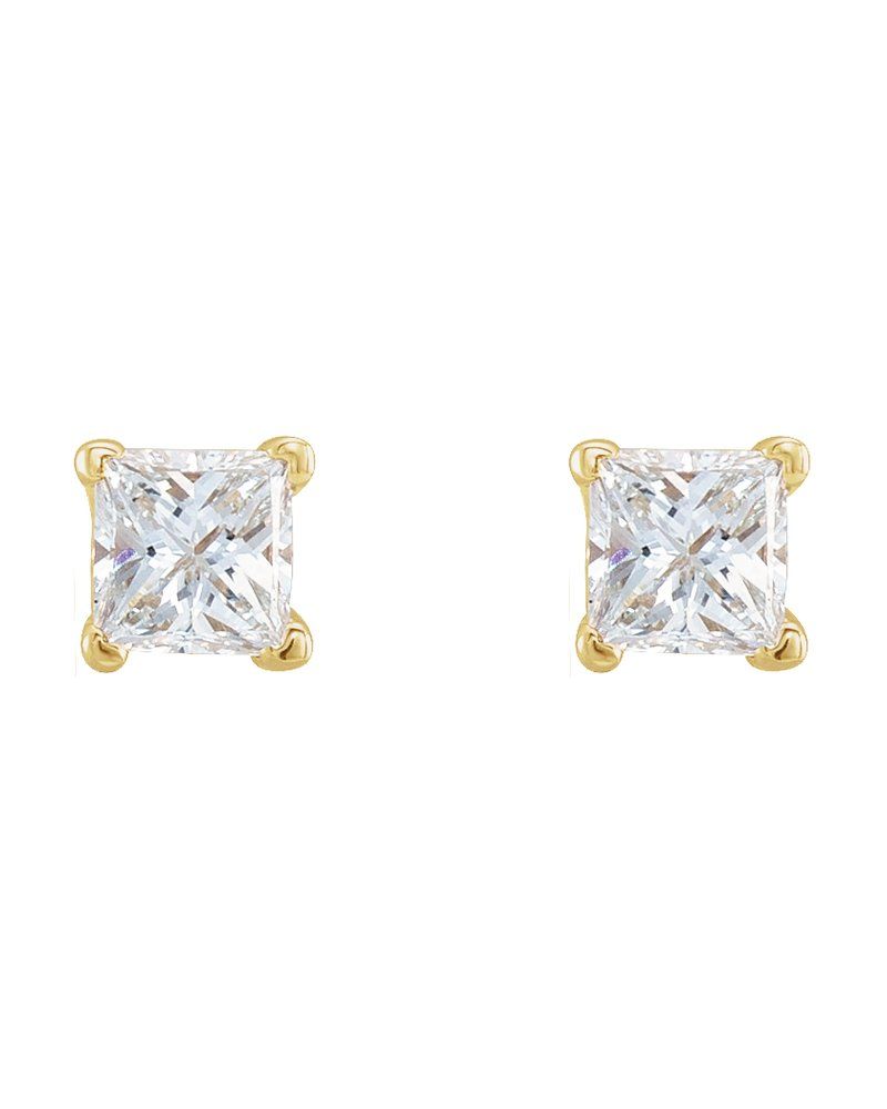 Brinco Ponto de Luz Quadrado Quatro Garras Ponta em V em Ouro 14k com Diamantes Naturais