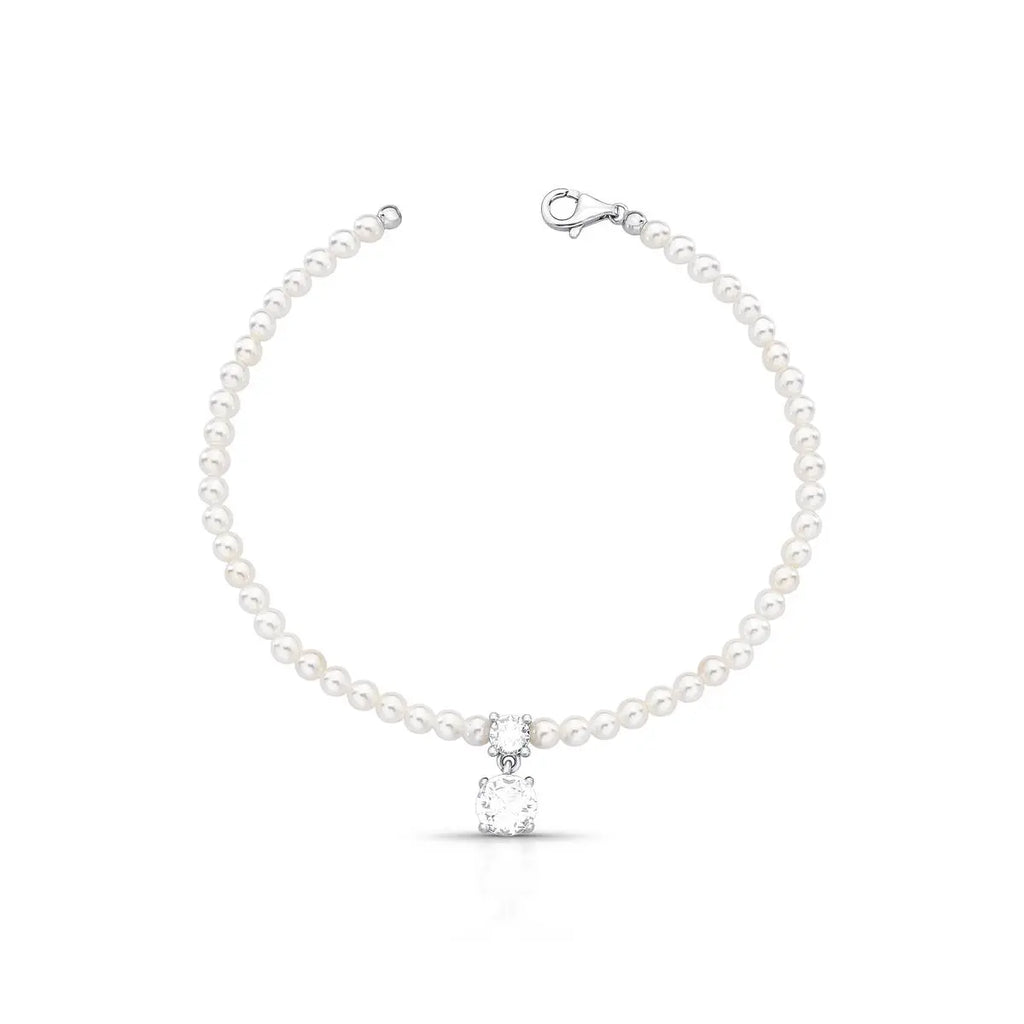 Pulseira de Prata 925 com Cristais Redondos e Pérola Shell