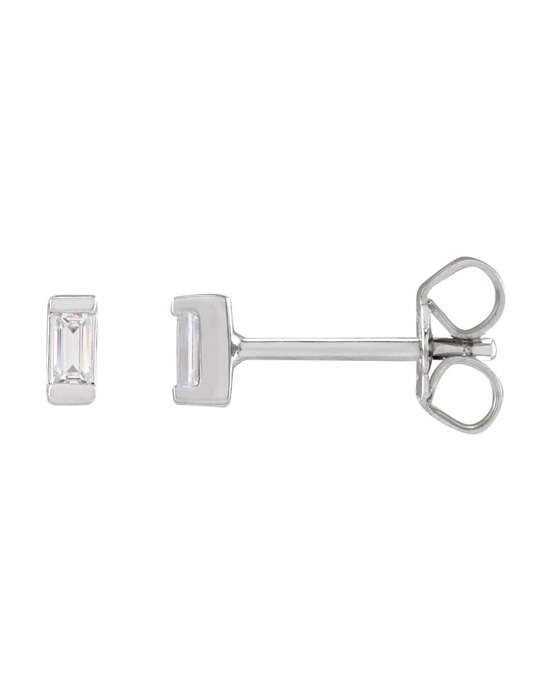 Brinco Ponto de Luz Baguete com Cravação Bezel em Ouro 14k com Diamantes de Laboratório