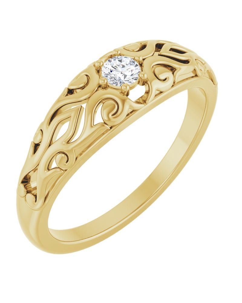 Anel Escultural Solitário Abaulado em Ouro 14k com Diamantes Naturais