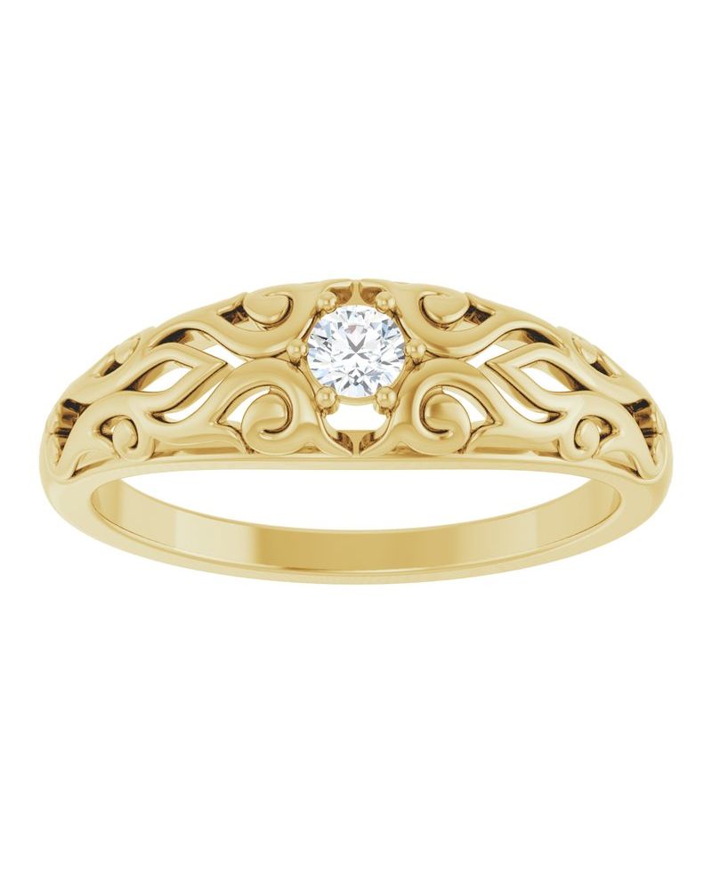 Anel Escultural Solitário Abaulado em Ouro 14k com Diamantes Naturais