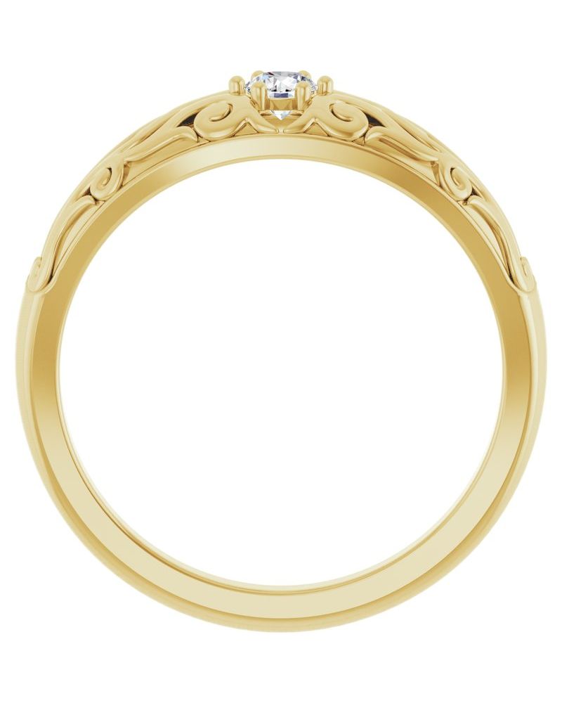 Anel Escultural Solitário Abaulado em Ouro 14k com Diamantes Naturais