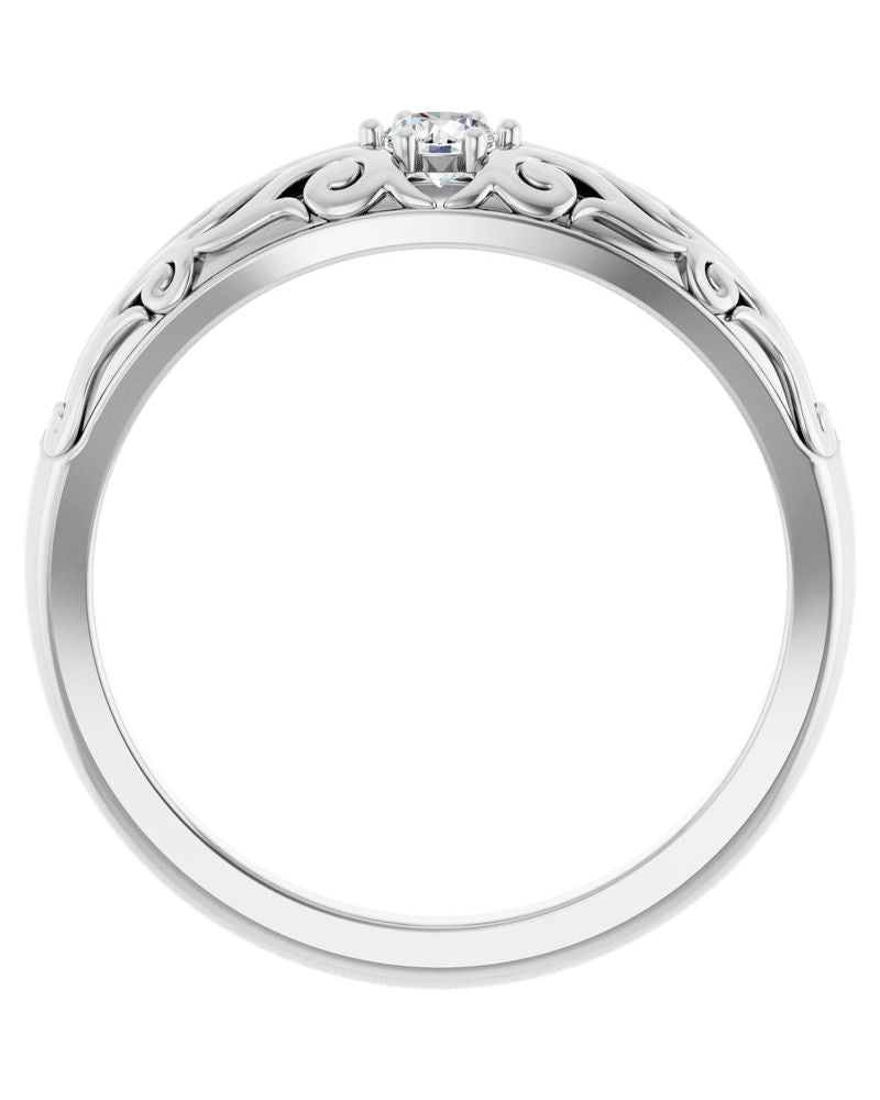 Anel Escultural Solitário Abaulado em Ouro 14k com Diamantes Naturais