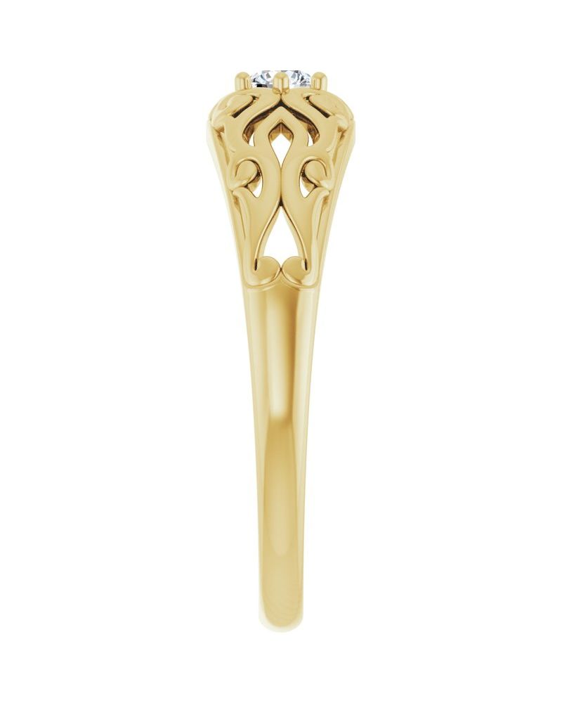 Anel Escultural Solitário Abaulado em Ouro 14k com Diamantes Naturais