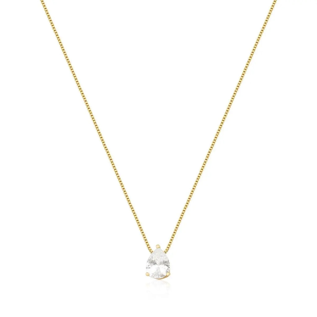 Conjunto Brinco e Colar com Pingente de Gota em Cristal