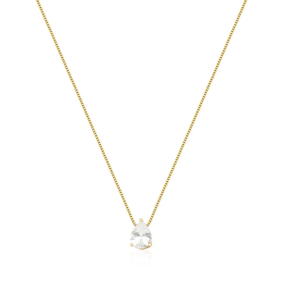 Conjunto Brinco e Colar com Pingente de Gota em Cristal