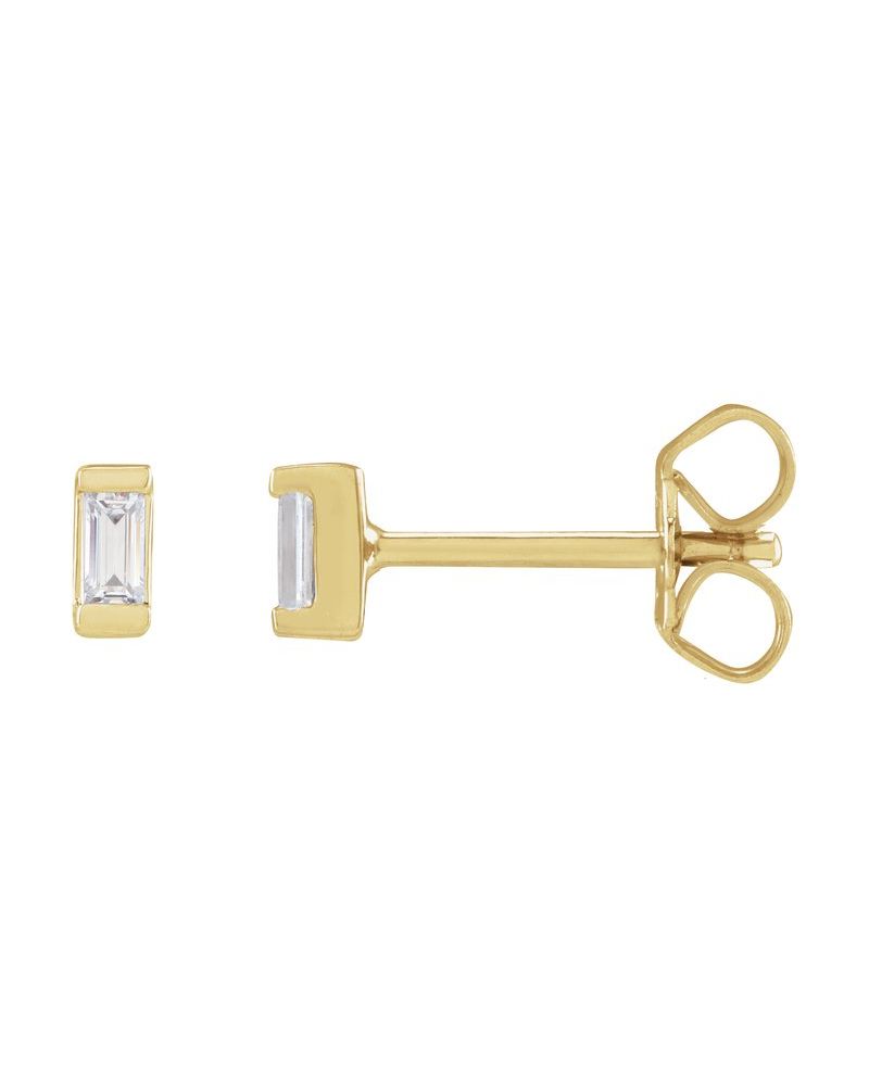 Brinco Ponto de Luz Baguete com Cravação Bezel em Ouro 14k com Diamantes de Laboratório