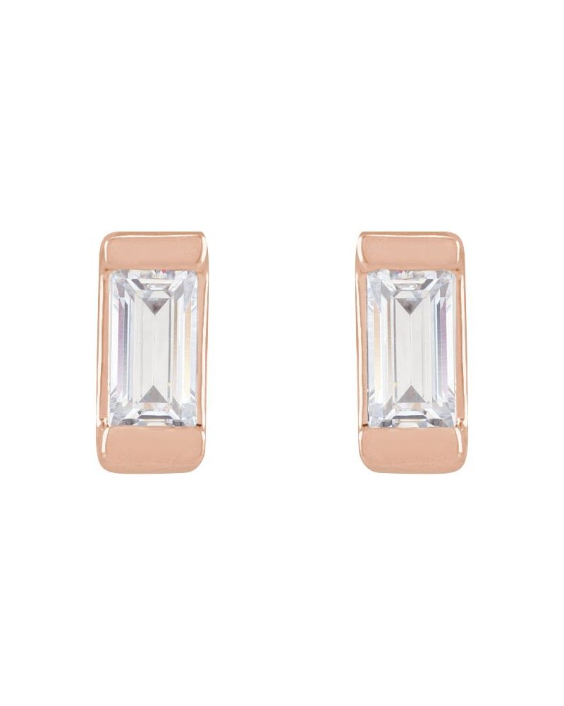 Brinco Ponto de Luz Baguete com Cravação Bezel em Ouro 14k com Diamantes de Laboratório