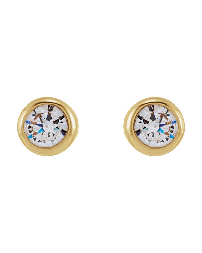 Brinco Ponto de Luz Redondo com Cravação Bezel em Ouro 14k com Diamantes de Laboratório – Modelo 2
