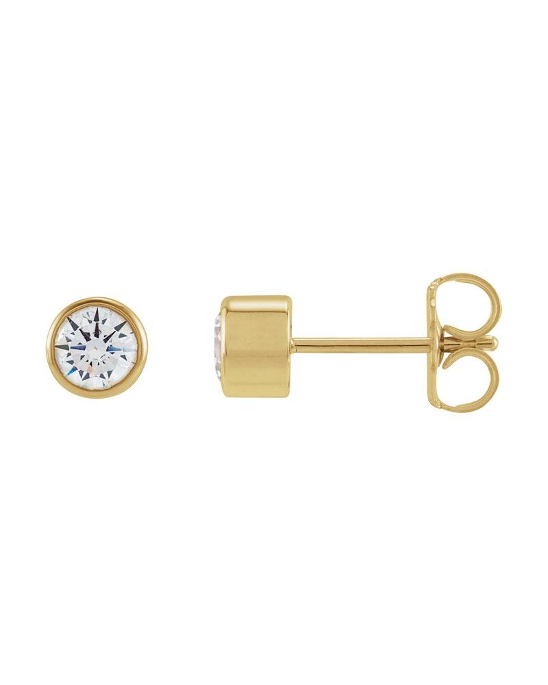 Brinco Ponto de Luz Redondo com Cravação Bezel em Ouro 14k com Diamantes de Laboratório – Modelo 2