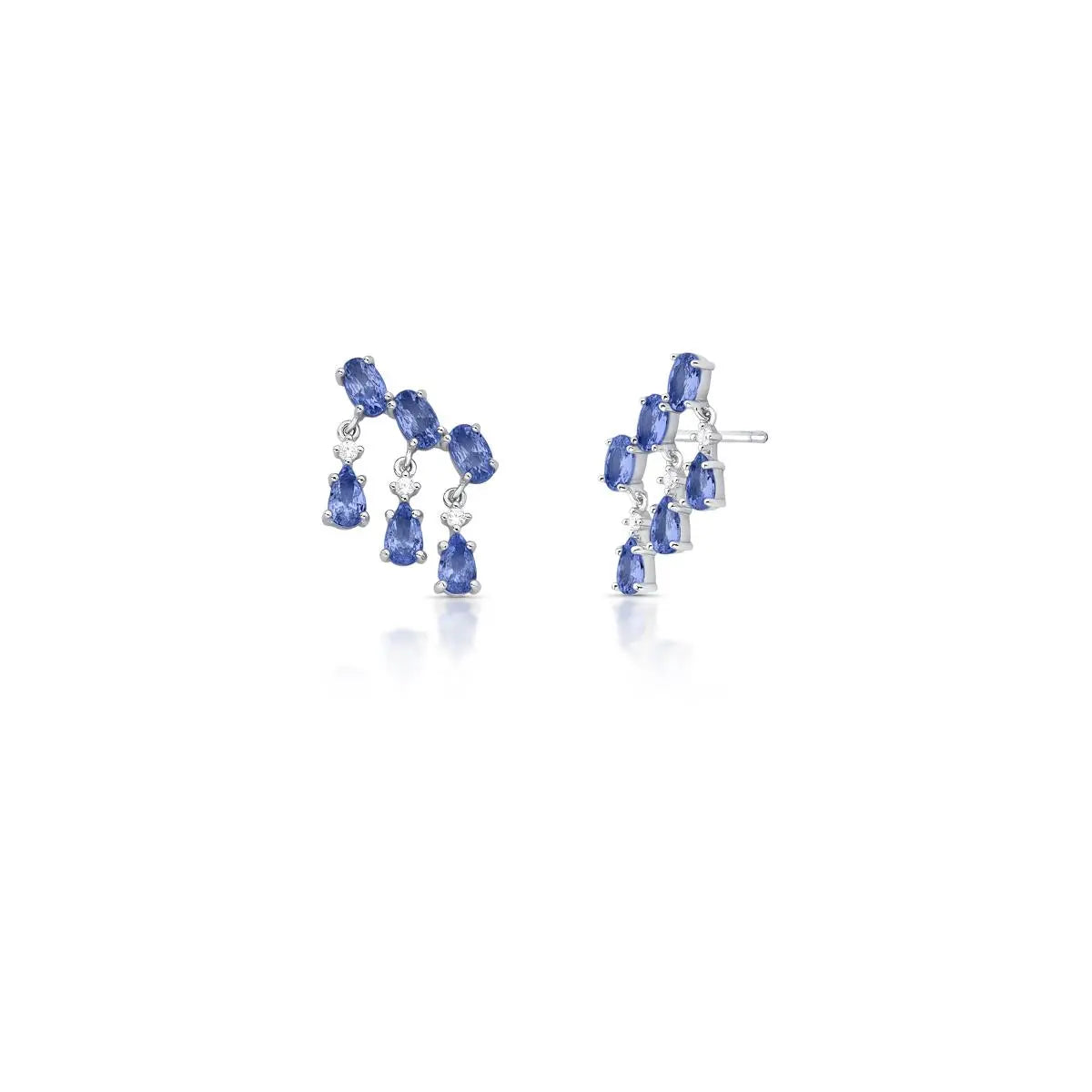 Brinco Ear de Prata 925 Cuff com Cristais de Gota em Pêndulo