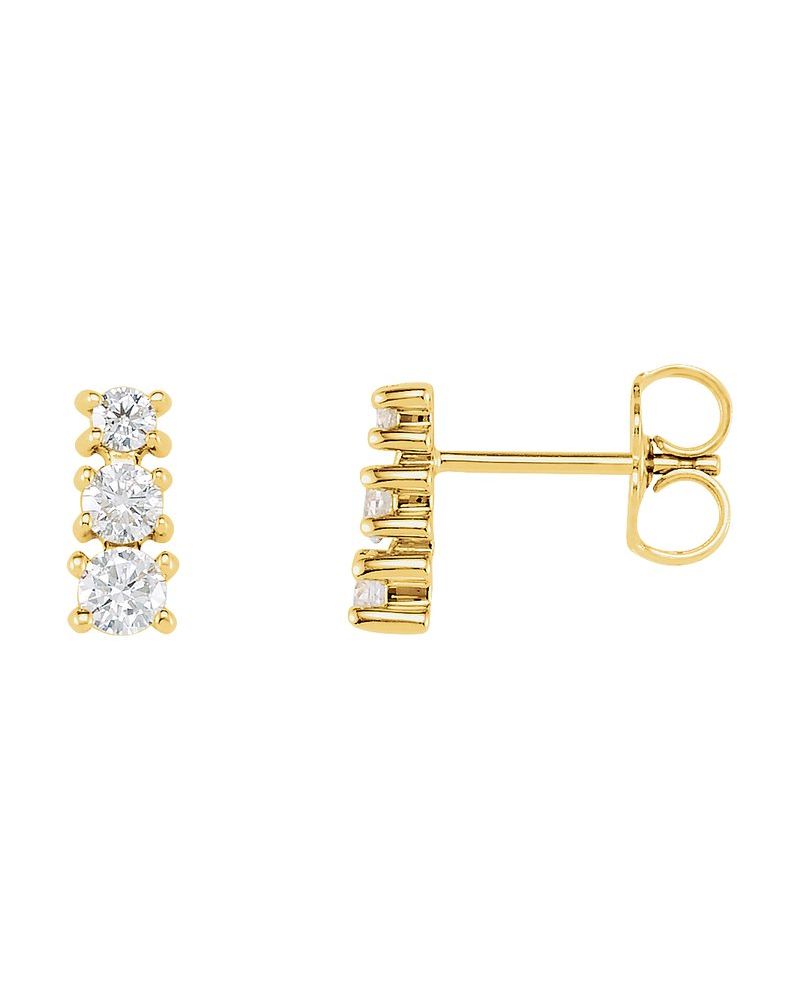 Brinco Três Pedras Degradê em Ouro 14k com Diamantes Naturais