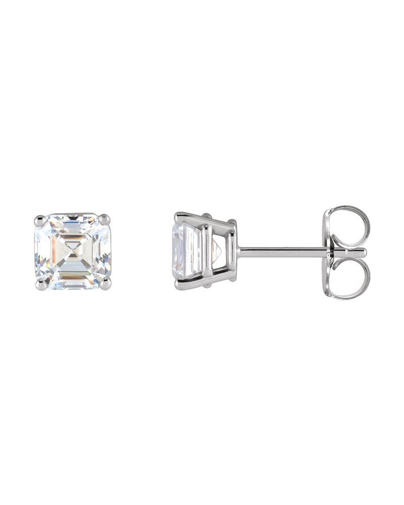 Brinco Ponto de Luz Asscher Quatro Garras em Ouro 14k com Diamantes de Laboratório