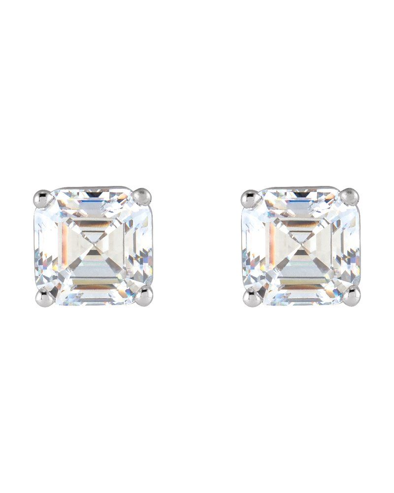 Brinco Ponto de Luz Asscher Quatro Garras em Ouro 14k com Diamantes de Laboratório