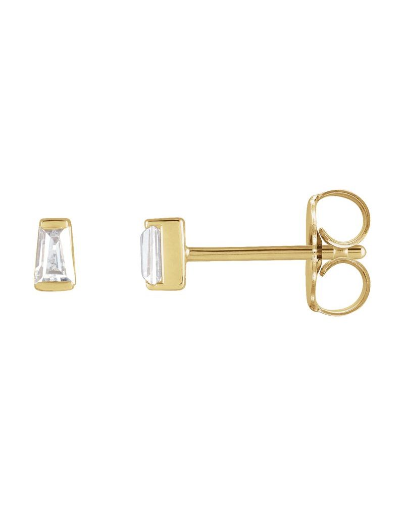 Brinco Ponto de Luz Baguete Trapézio com Cravação Trilho em Ouro 14k com Diamantes de Laboratório