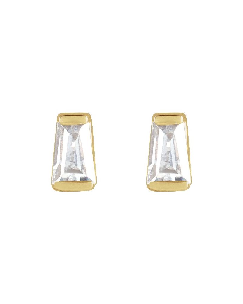 Brinco Ponto de Luz Baguete Trapézio com Cravação Trilho em Ouro 14k com Diamantes de Laboratório