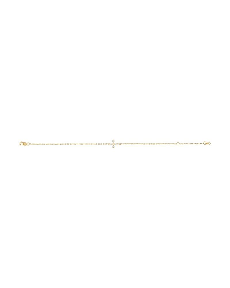 Pulseira Cruz Horizontal em Ouro 14k com Diamantes Naturais
