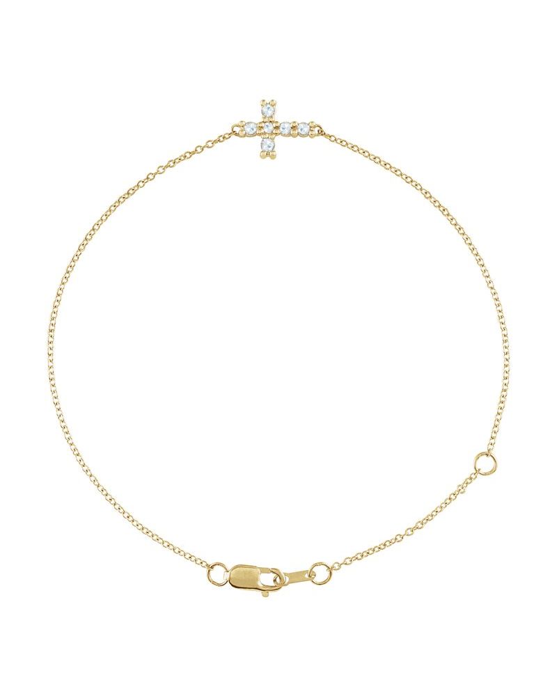 Pulseira Cruz Horizontal em Ouro 14k com Diamantes Naturais