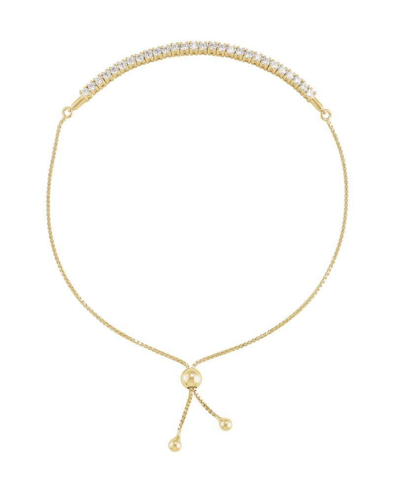 Pulseira Gravatinha Ajustável em Ouro 14k com Diamantes de Laboratório
